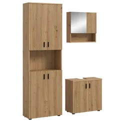 BADMÖBEL-SET Eiche 3-teilig 135 cm, Badezimmereinrichtung mit Rillen-Optik