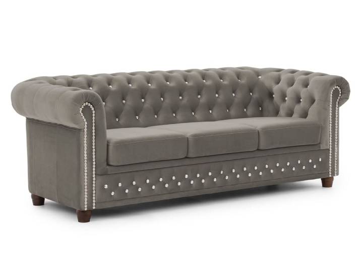 Canapé 3 places Chesterfield en velours gris