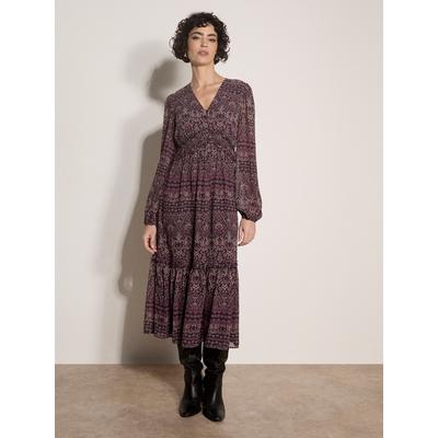 Midikleid APRICOT "Chiffonkleid mit Rüschen", Damen, Gr. 10, lila, gewebt, , Modisch, normal, V-Ausschnitt, Elastische Bündchen, Kleider Midikleid, mit Smokdetails