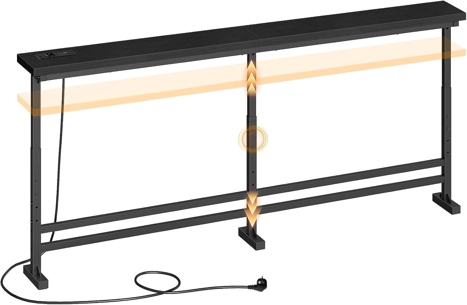 North Collective Wandtafel - Industrieel Design - Zwart - Hout en Staal - B/D/H: 200 x 15 x 70-90 cm