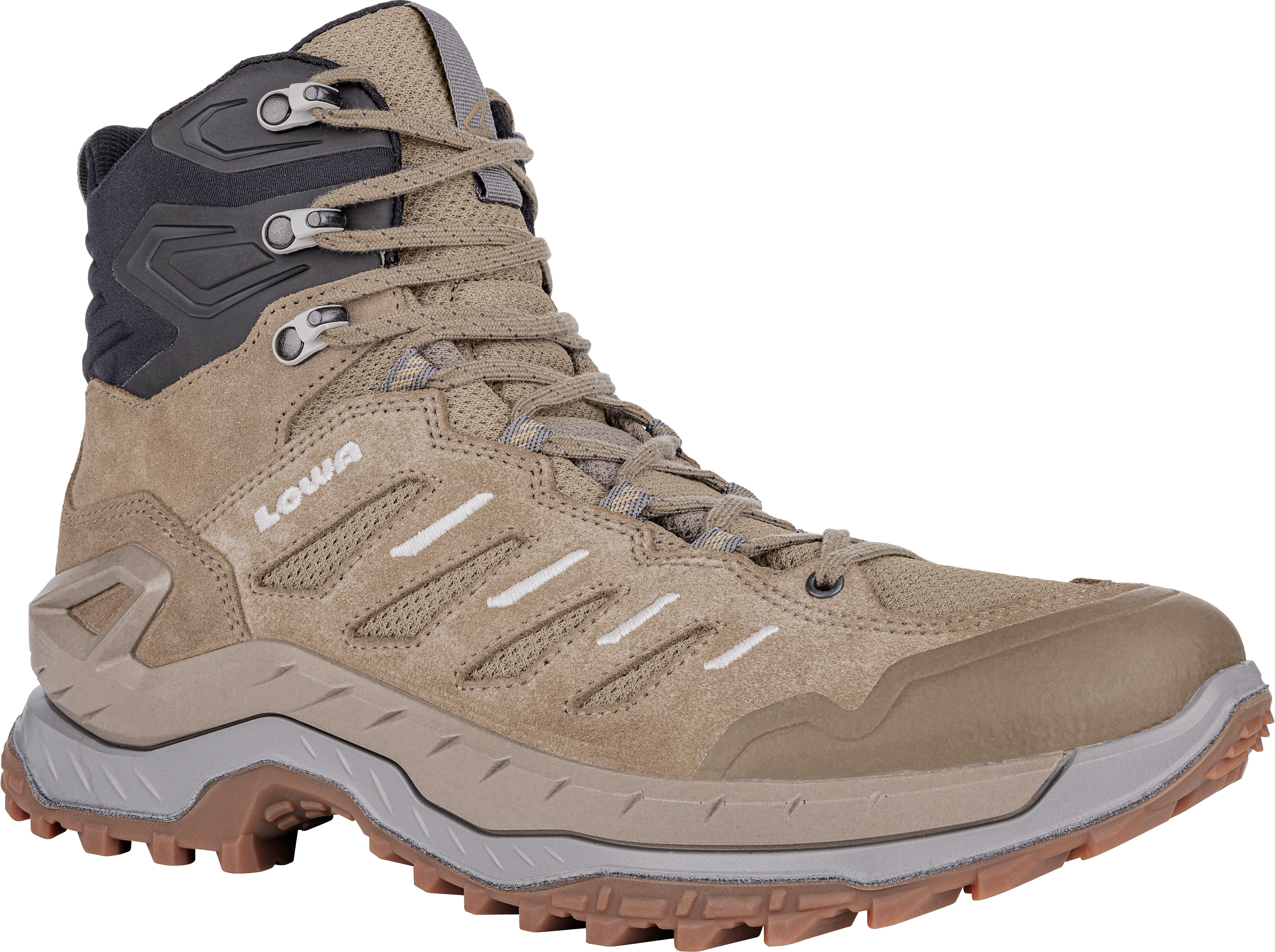 Wanderschuh LOWA "INNOVO MID", Herren, Gr. 41, beige (dune, grau), Leder, Textil, Schuhe Wanderschuh dune, grau 41