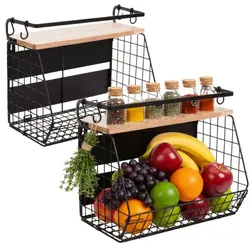 Relaxdays Obstkorb Wandregal magnetisch 2er Set Hellbraun,Schwarz