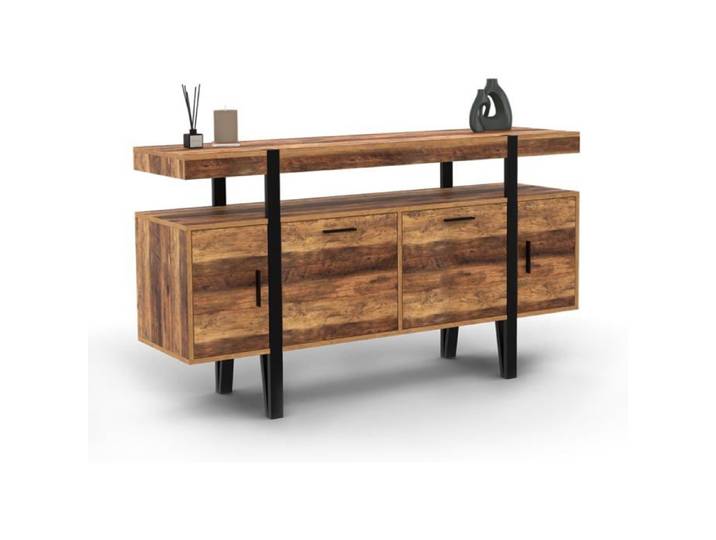 IDMarket Buffet Austria 140x40x80 cm 4 Portes Bois effet vieilli et Métal noir Style industriel