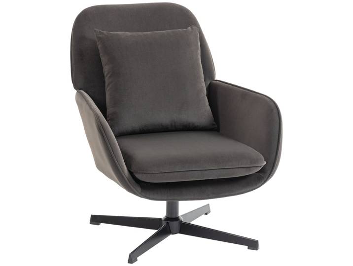 Fauteuil salon pivotant assise large coussin velours gris foncé