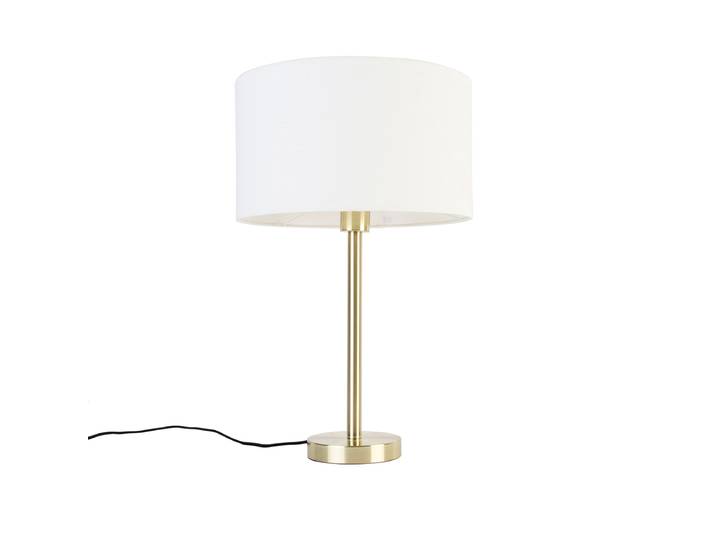 Lampe de table classique en laiton avec abat-jour blanc 35 cm -