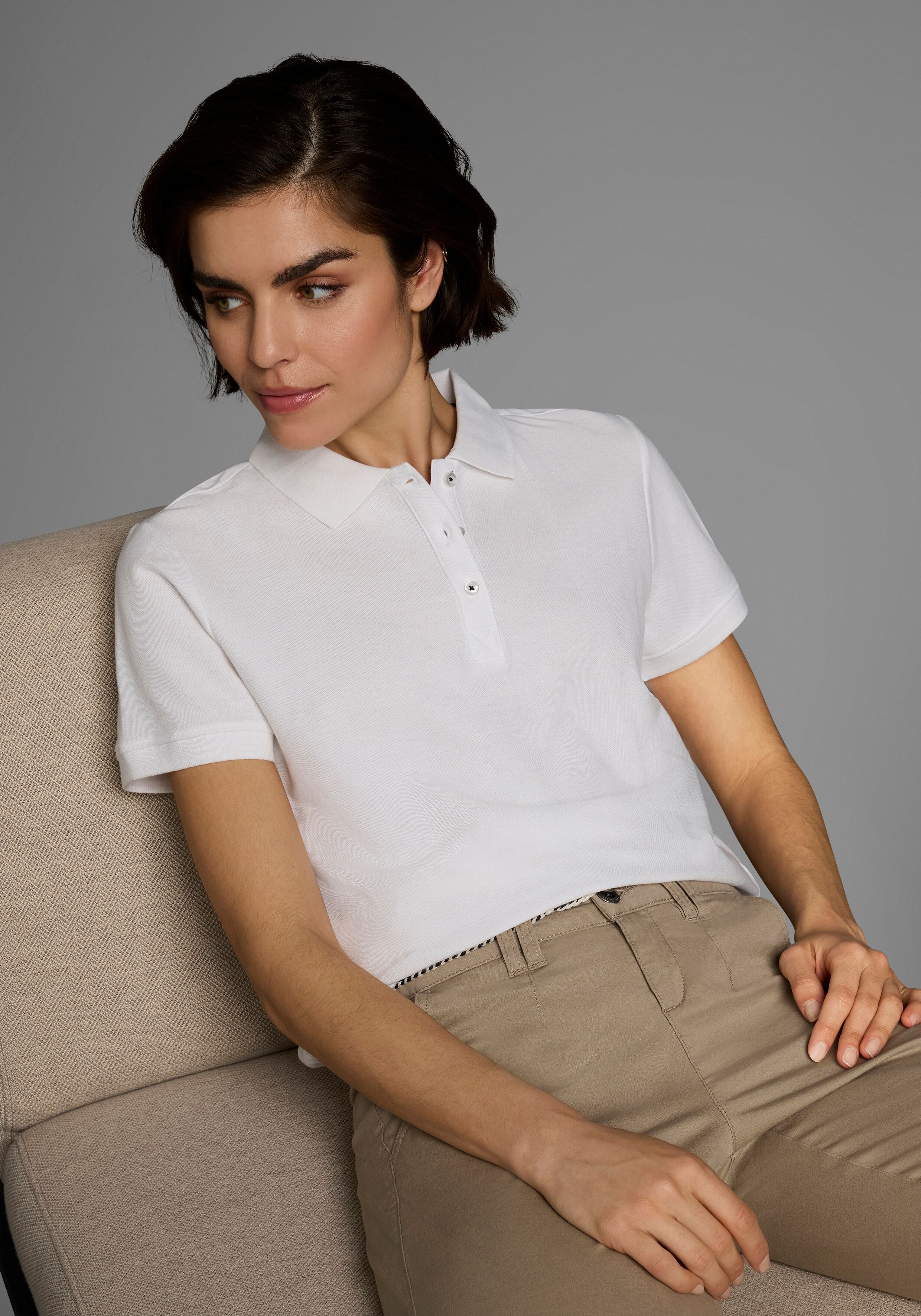 Poloshirt EASTWIND, Damen, Gr. 44/46, schwarz-weiss (schwarz, weiß), Obermaterial: 100% Baumwolle, clean, gepflegt, unifarben, Basic, figurumspielend hüftbedeckend, Shirts Poloshirt, figurumspielende Passform, Polokragen, Basic-Stil schwarz, weiß 44/46