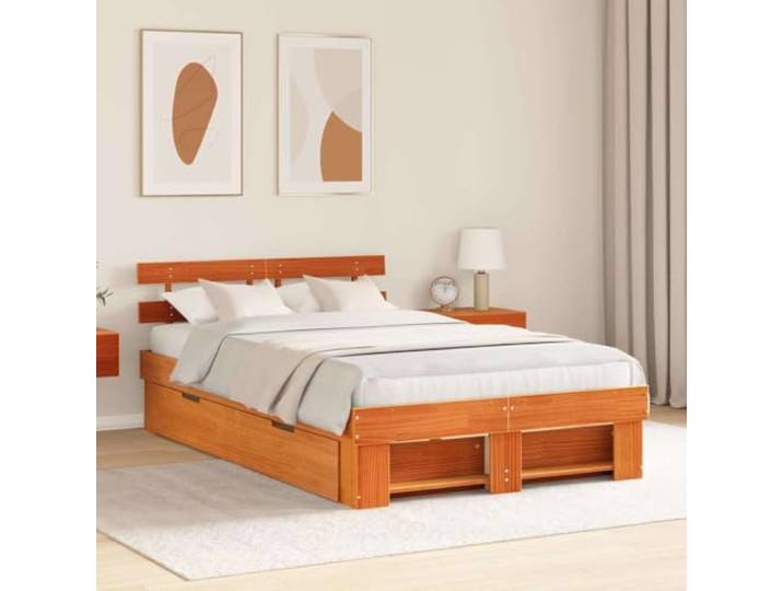 YUTAASU Bettrahmen Wachsbraun 120 x 190 cm Massives Kiefernholz Mit 2 Schubladen Stauraum, Lattenrost Inklusive, Betthöhe 31 cm, Pflegeleicht