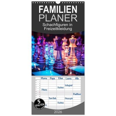 Familienplaner 2026 - Schachfiguren in Freizeitkleidung mit 5 Spalten (Wandkalender, 21 x 45 cm) CALVENDO
