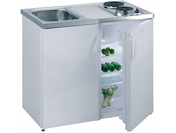 Lüllmann Pantryküche Küchenzeile Singleküche Weiß 860 x 1000 x 600 mm mit Kühlschrank, 2 Sterne Gefrierfach, Spülbecken links, 731250