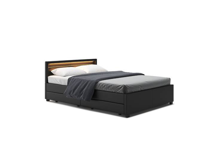 Lederbett LED TRANCE 140 x 200 cm schwarz