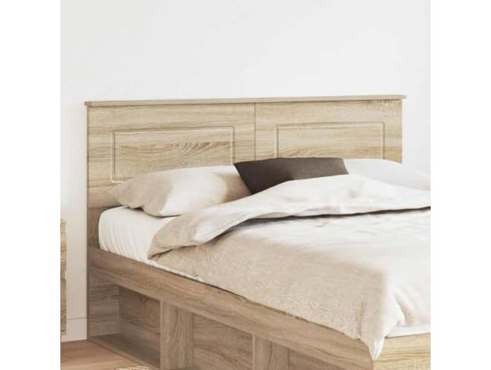 Modernes minimalistisches Kopfteil aus Holzwerkstoff, rechteckige Form mit klaren Linien und kleinem Dekor, leicht zu reinigen mit trockenem Tuch, passend für
