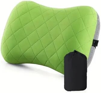 StayWell Ergonomic Inflating Camping Pillow, Travel Neck Support Cushion, Lightweight Lumbar Pillow With Soft Washable Cover green