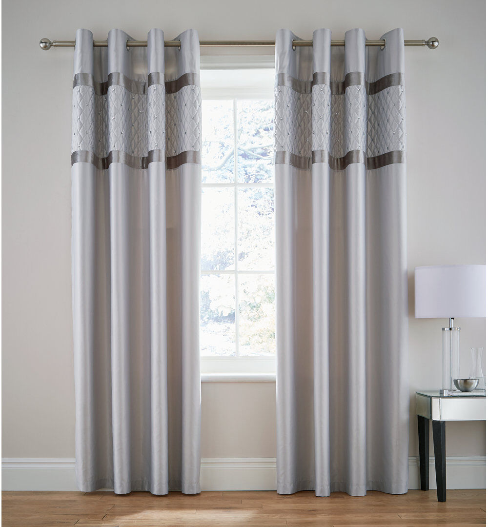 Catherine Lansfield Sequin Cluster Lined Eyelet Curtains Silver 168 W x 229 D cm