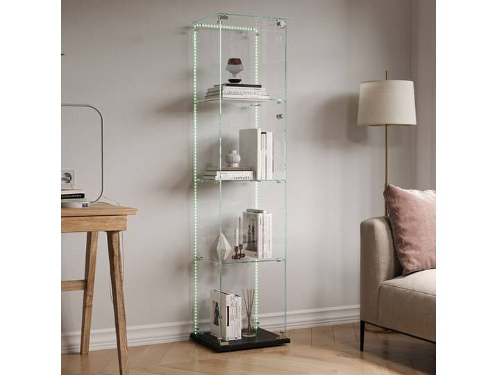 Vitrine en Verre avec Led Meuble Vitrine en Verre Armoire Vitrine Salon Vitrine Meuble 4 éTages 1 Portes Noir