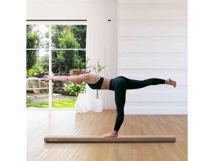 HOMCOM Poutre Gymnastique Pliable 210cm Antidérapante Marron