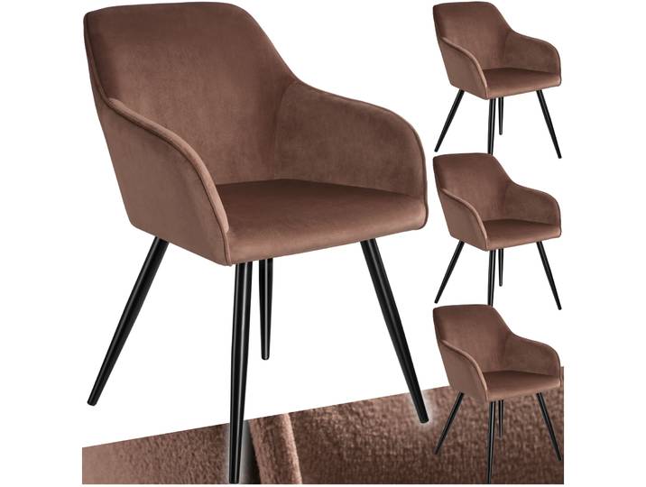 Stuhl Marilyn Samtoptik, schwarze Stuhlbeine - braun/schwarz, 4er Set