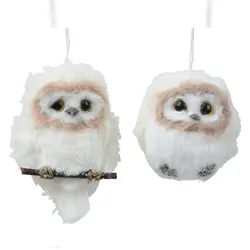 Christmas Decorations 1x Christbaumschmuck Eule Kunstfell 8cm Figur - Handgefertigt Bruchfest Weihnachtsbaum Anhänger Weihnachten Weihnachtsbaumschmuck Vogel Uhu Kauz Creme