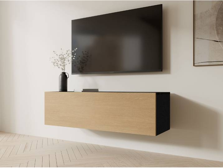 Meuble tv-hifi KINGSTON 1 porte battante 105 cm chêne noir/chêne