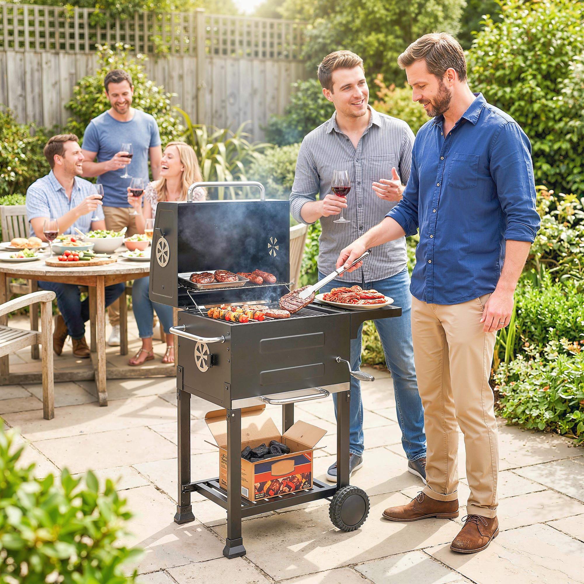 Outsunny Barbecue a Carbone con Termometro per Patio e Giardino, Nero   Aosom Italy