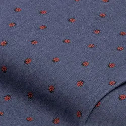 Leichter Jeansstoff (Hemdenjeans) "Marienkäfer", blau/rot