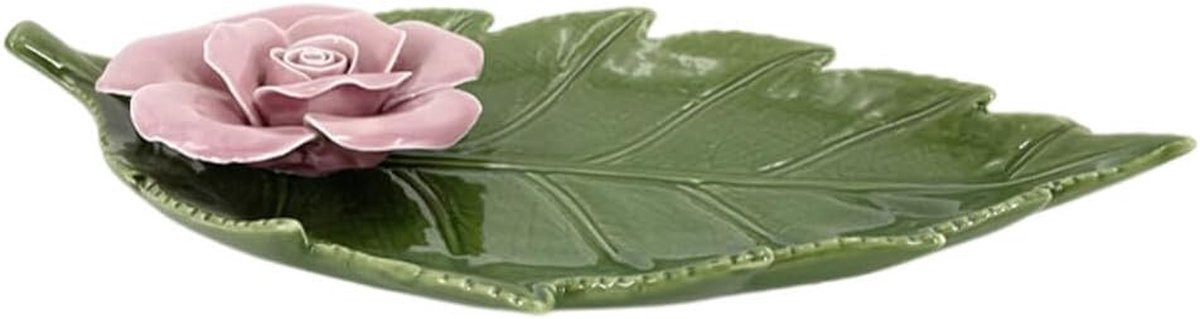 Groen keramisch sieradendienblad in bladvorm, B: 27,5 cm, D: 14,7 cm