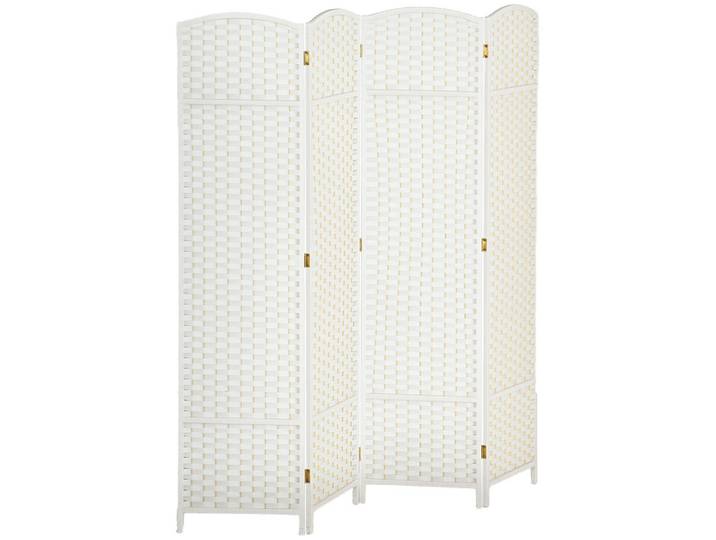 ComfortXL Paravent 4-teilig De-08838 Weiß, Kunststoff, 160x170x1.6 cm, Wohnzimmer, Raumteiler, Paravents