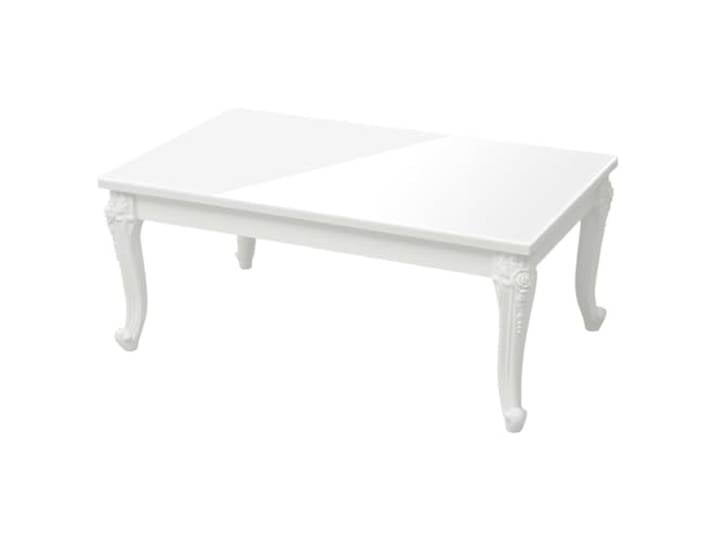GHVBNMF Couchtisch Hochglanz-Weiß 100x50x42 cm Holzwerkstoff Sofatisch Eleganter Wohnzimmertisch in Hochglanz-Weiß mit verzierte Kunststoffbeinen, pflegeleichter Holzwerkstoff für Getränke.