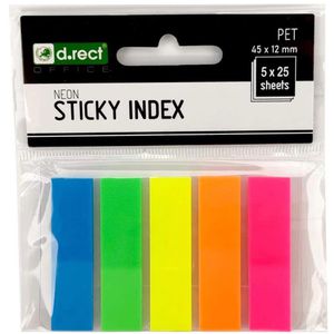 D:RECT Haftmarker 800084, transparent, Folie, beschriftbar, 5 x 25 Streifen, Neonfarben