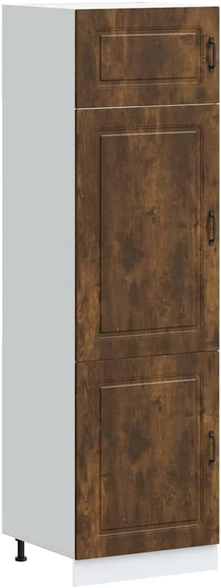 Hoge Keukenkast Kalmar Hout - Gerookt Eiken en Wit - Hoogte: 207 cm
