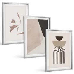 BILDER SET 3er Set - 40x60 cm Silberner Rahmen - Abstrakte Gesichtsformen