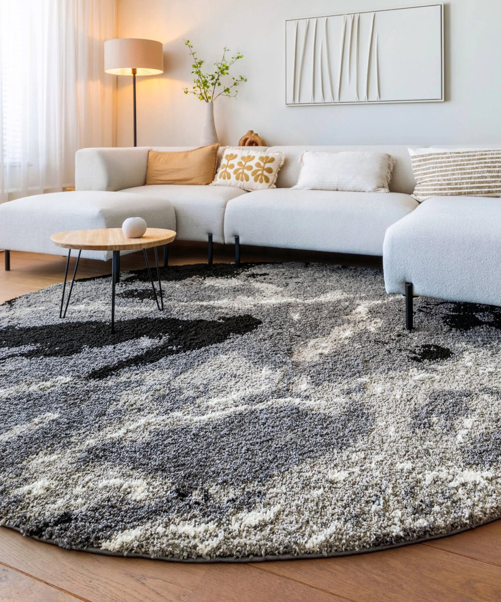Boho&me Rond vloerkleed Marble Artisan grijs stone look