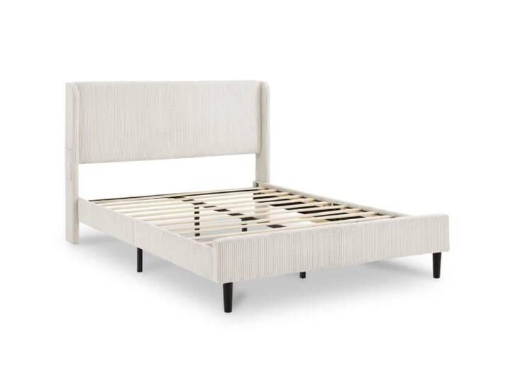 Lit double en velours côtelé épais beige 140x190cm