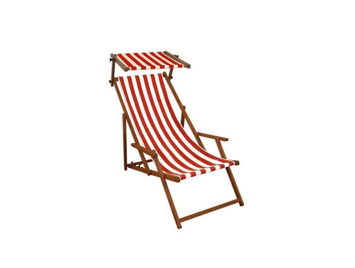 Chaise longue rayé rouge et blanc bain de soleil pliant avec pare-soleil chilienne 10-314S