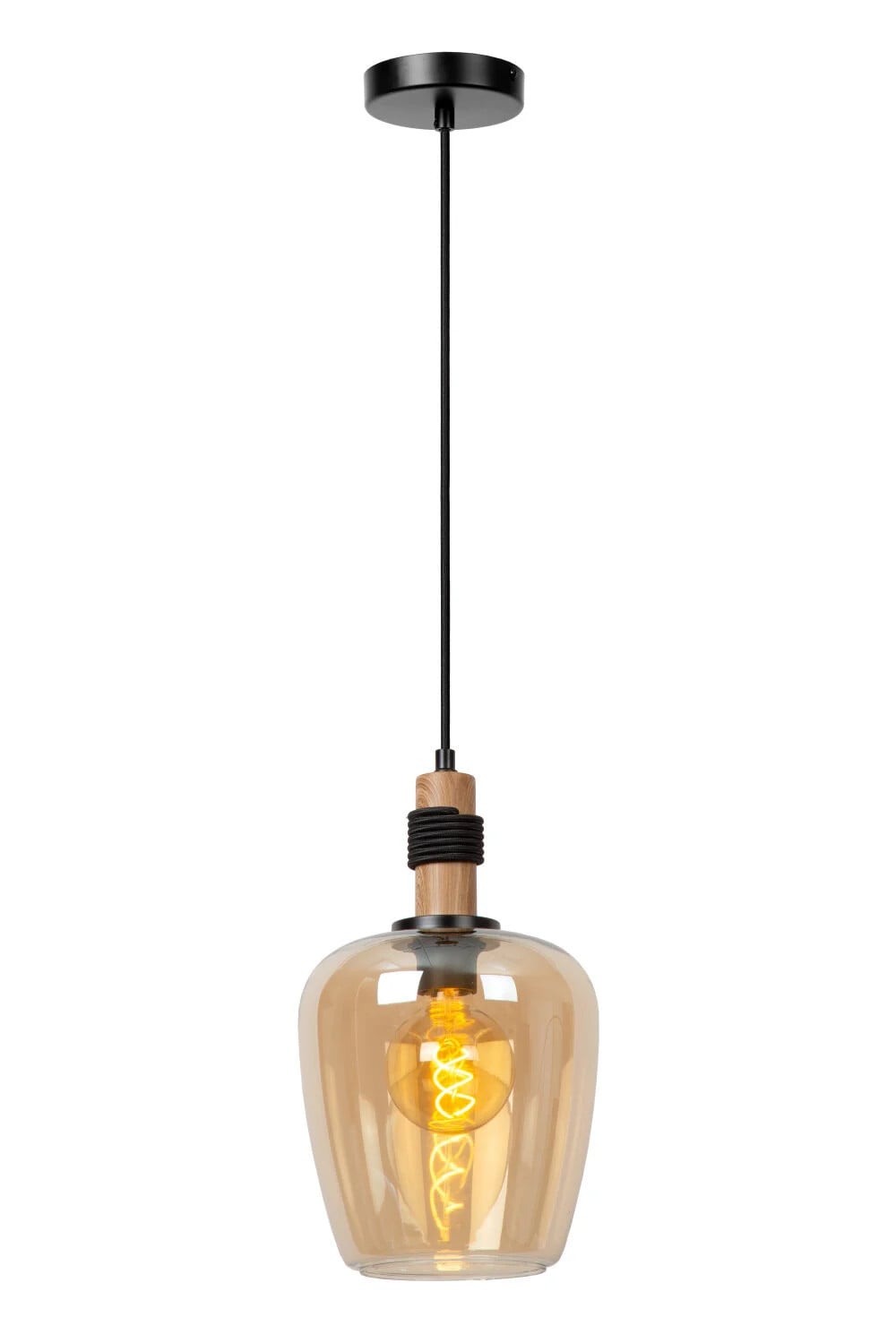 Lucide Ilona Hanglamp - Amber/Zwart - Glas - Ø 22 cm