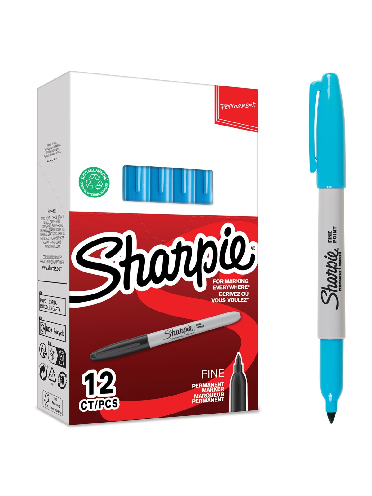 Sharpie Permanent Marker | Marker Stifte mit feiner Spitze | türkise permanente Tinte | 12 Stück Market Set