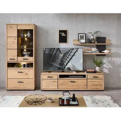 Anbauwand Wohnzimmerschrankwand in modernem Design mit Metallgriffen (dreiteilig)