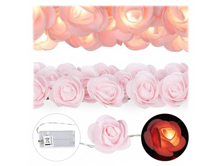 Guirlande lumineuse « Roses » de Relaxdays\, guirlande lumineuse à 20 LED fonctionnant sur piles\, mariage\, fiançailles et Saint-Valentin\, blanc chaud\, décoration\, rose