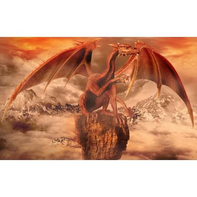 Fototapete PAPERMOON "Fantasie Roter Drache", bunt, B:3,5m L:2,6m, Vlies, Tapeten