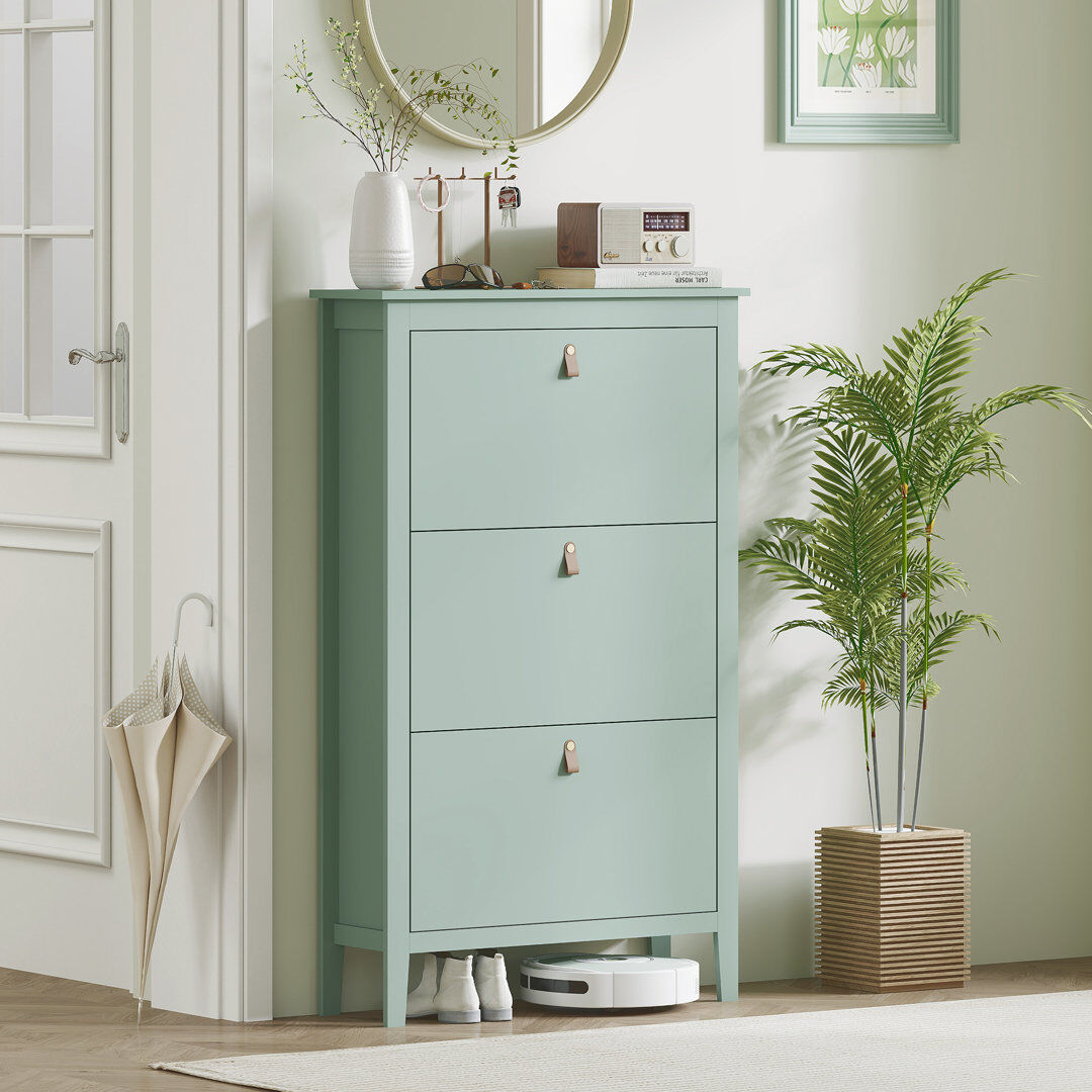 ClassicLiving HOMCOM 3 Drawer Shoe Cabinet with Flip Doors for Hallway, Entryway Green 21