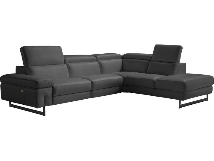 Ecksofa, Leder BULL, Nachtschwarz, 278×221 cm, Elektrische Relaxfunktion, Elegant, EGOITALIANO