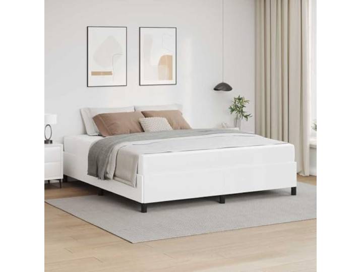 Stabiler Holzwerkstoff Modernes Design Bettgestell 180 x 200 cm Weiß Bettrahmen mit Matratze Weiß 180 x 200 cm Stoff Bettgestell mit Lattenrost und Taschenfederkernmatratze für Schlafzimmer und