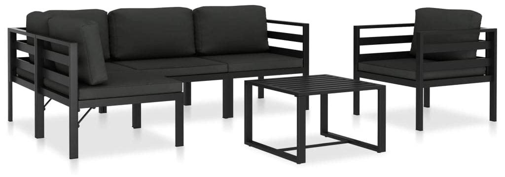 Loungeset aus Aluminium, Eckbank - 6-teilig, Anthrazit - Wetterbeständig - Mit dicken Kissen - Für Garten, Terrasse, Balkon