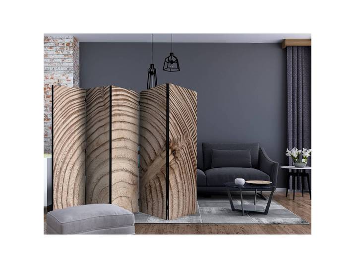 Paravent Wood Grain II 5-teilig Vlies auf Massivholz Kiefer, naturbelassen Braun 225 x 172cm