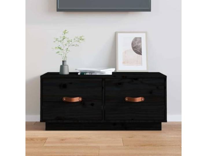 HEFZGDB TV-Schrank Schwarz 80x34x35 cm Massivholz Kiefer mit Stauraum und Stabiler Oberplatte für Wohnzimmer
