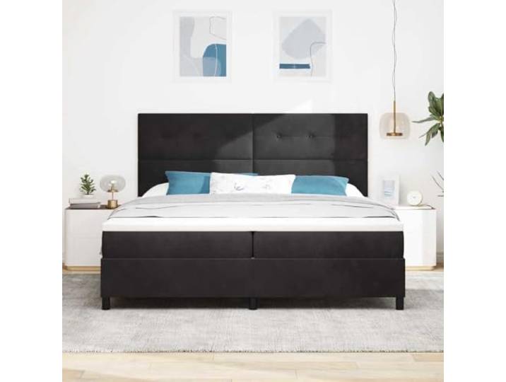 KTHLBRH Boxspring Doppelbett Schwarz 200x200 Kopfteil verstellbar in 2 Höhen, aus technischem Holz und massiver Kiefer, Taschenfedern, Traglast 280 kg