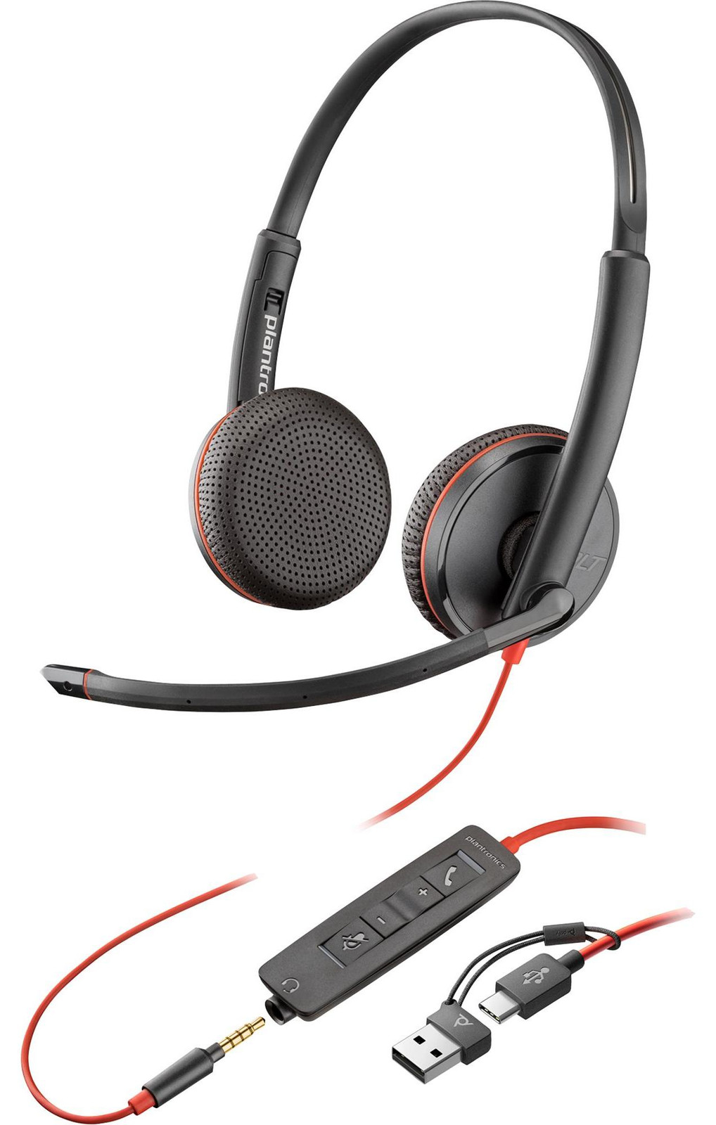 HP Poly Blackwire 3225 Stereohoofdtelefoon met USB-C en 3,5 mm connector, Zwart