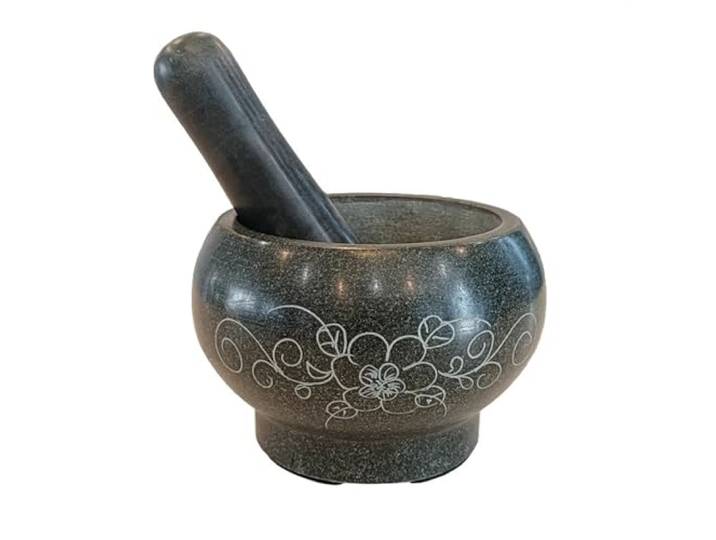 Küchenmörser und Stößel Mörser aus natürlichem grünem Stein for Zuhause, Stampftopf, Stampfknoblauch-Steinbecher, Chili-Stampfer auf dem Nest, Schüssel-Ringmörser(Mittel)