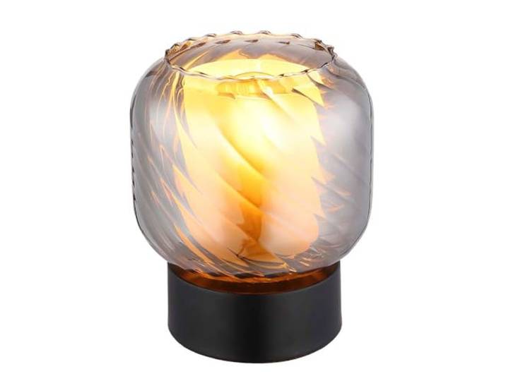 Tischleuchte Beistellleuchte Nachttischlampe Rauchglas schwarz Metall opal E27