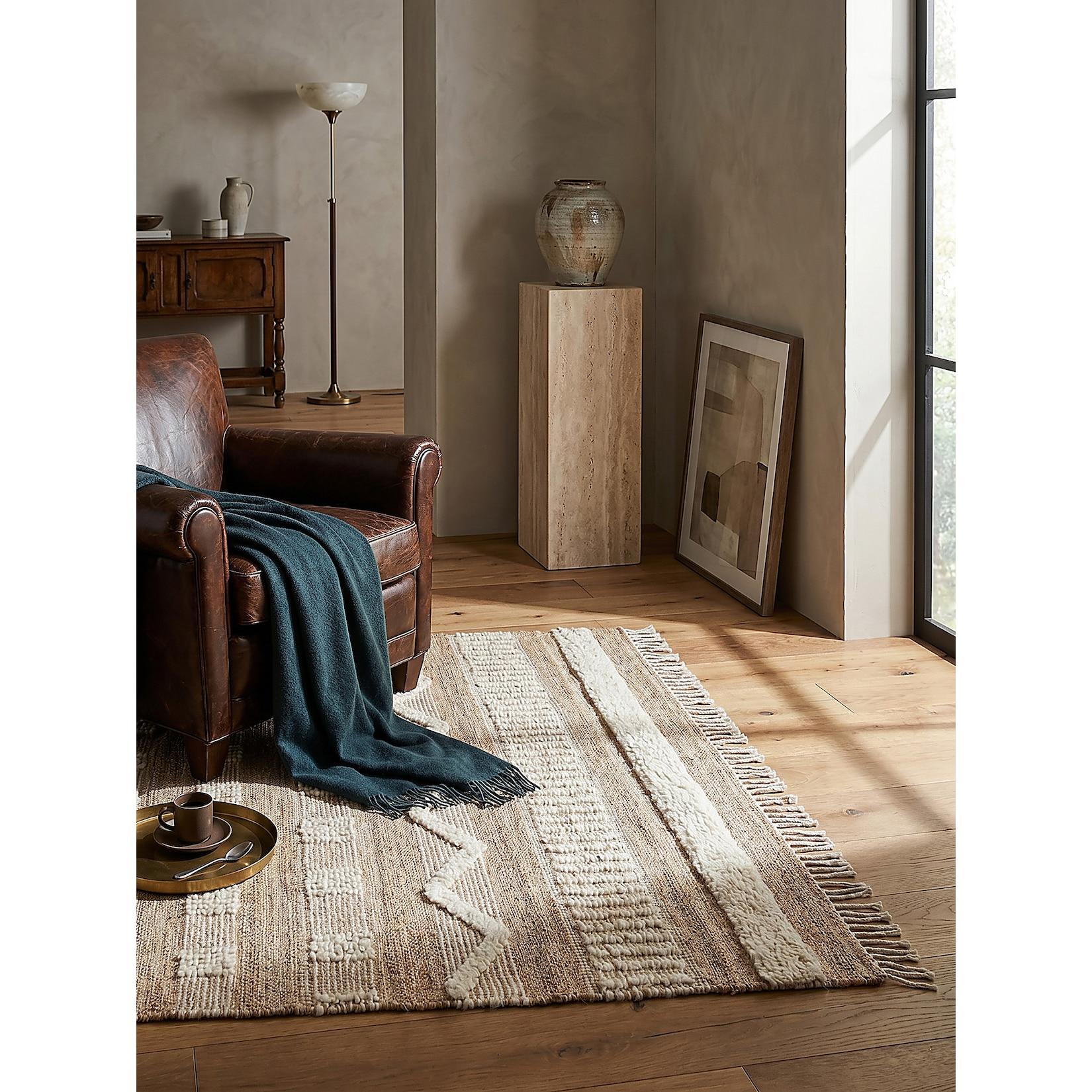 Jute-Teppich gestreift Natur-Weiß 120 x 170 cm - WHARFE Kadima