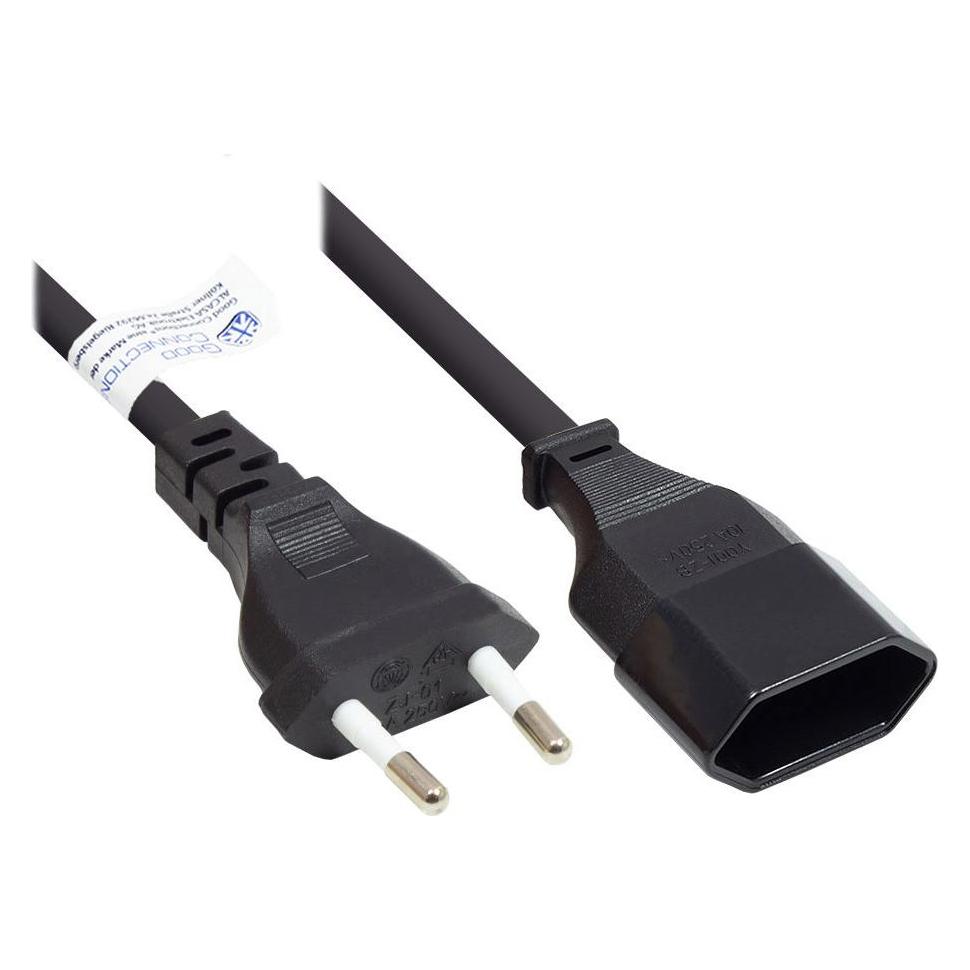 Good Connections Euro-Verlängerung Euro-Stecker Typ C (gerade) an Euro-Buchse (gerade), schwarz, 0,75 mm², 0,2 m, (0.20 m, CEE 7/16) (P0300-S002)